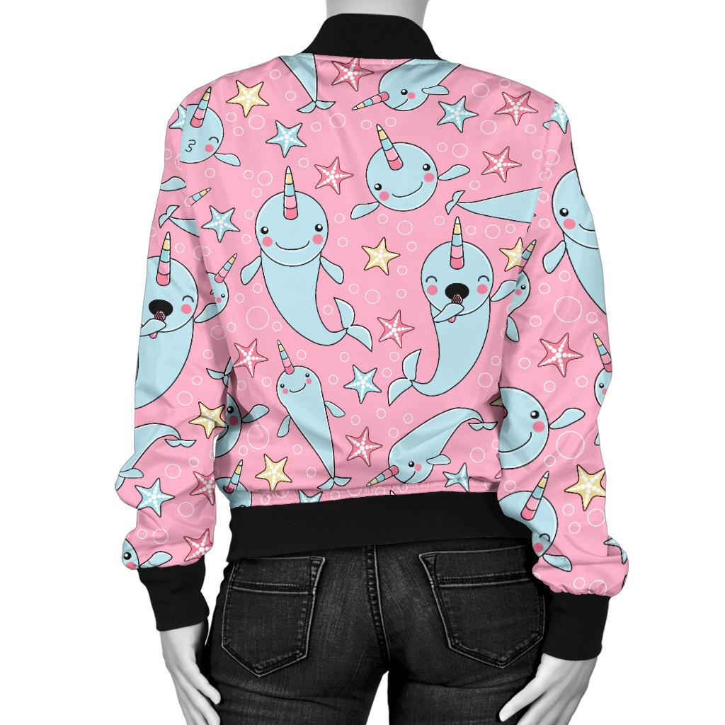 Narwhal Cartoon Cute Print Women Casual Bomber Jacket