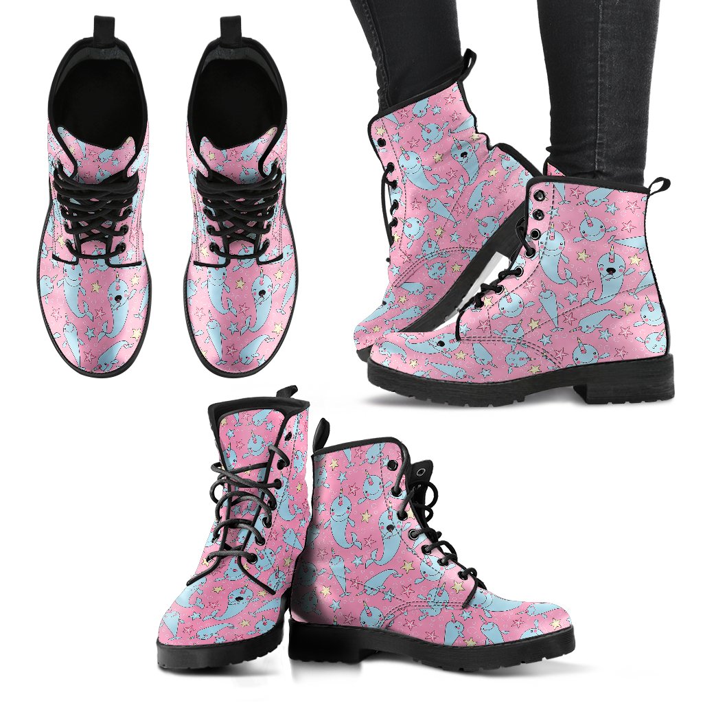 Narwhal Cartoon Cute Print Women Leather Boots-JTAMIGO.COM
