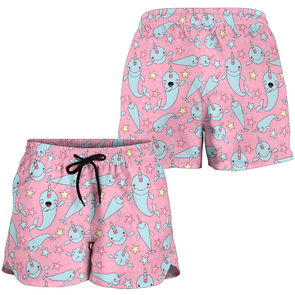 Narwhal Cartoon Cute Print Women Shorts-JTAMIGO.COM