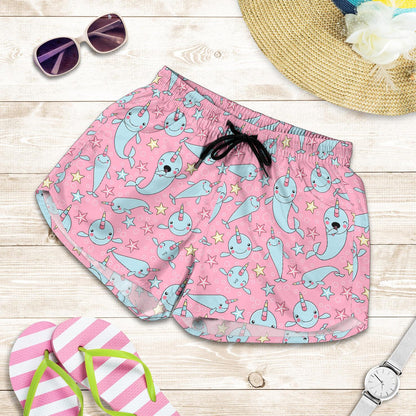 Narwhal Cartoon Cute Print Women Shorts-JTAMIGO.COM