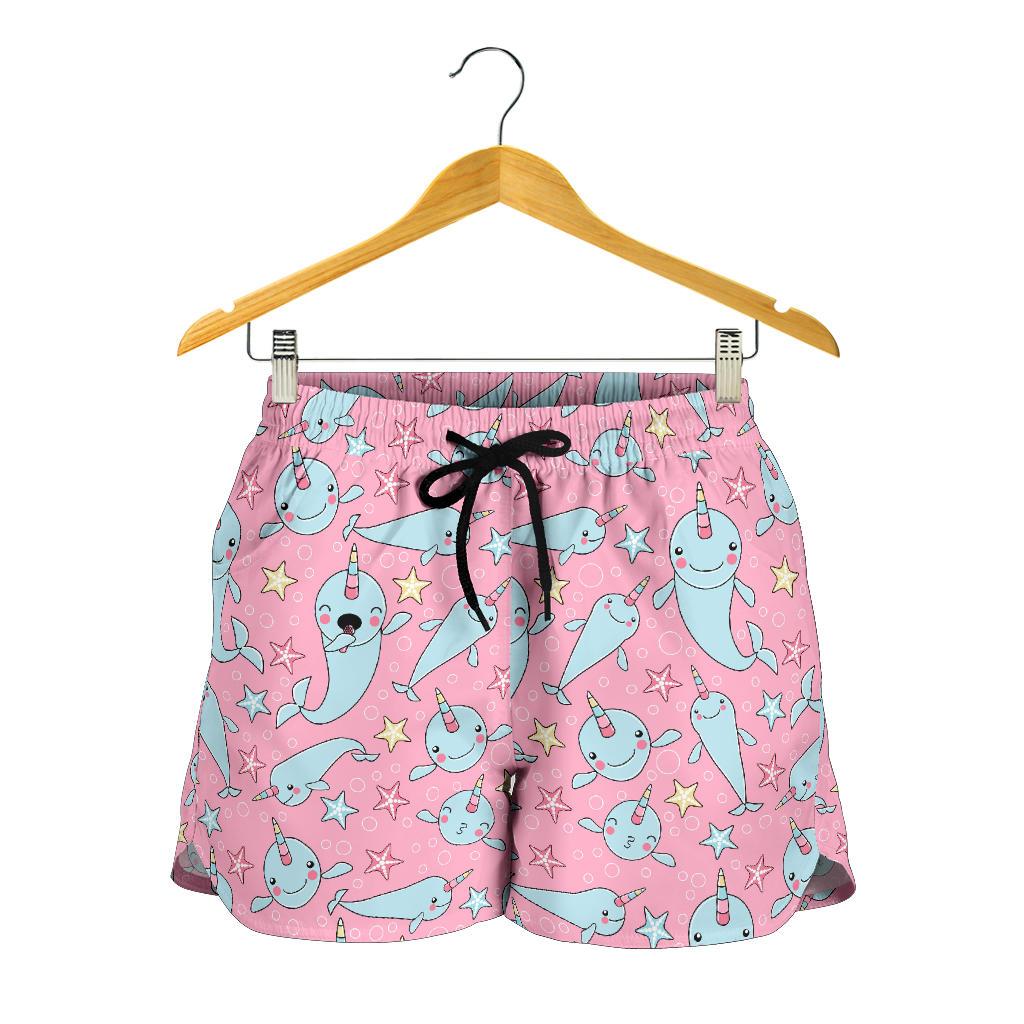 Narwhal Cartoon Cute Print Women Shorts-JTAMIGO.COM
