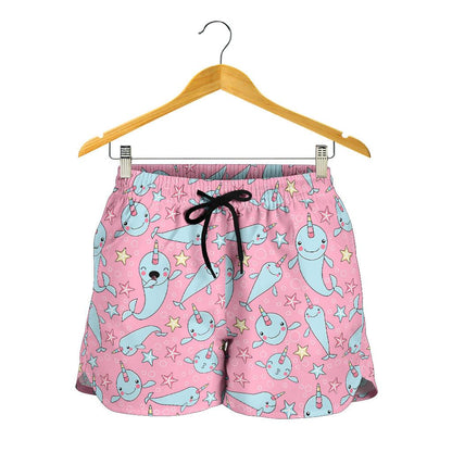 Narwhal Cartoon Cute Print Women Shorts-JTAMIGO.COM