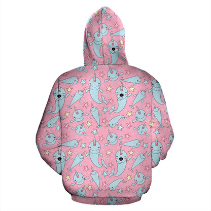 Narwhal Cartoon Cute Print Zip Up Hoodie