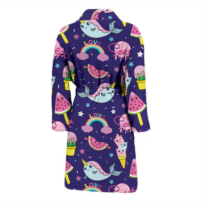 Narwhal Cute Pattern Print Design 02 Men Bathrobe-JORJUNE.COM
