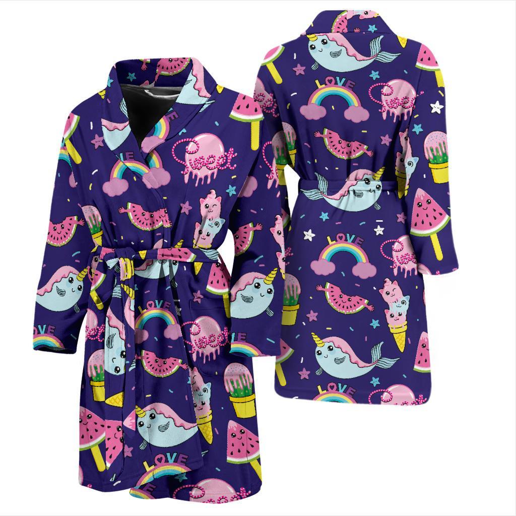 Narwhal Cute Pattern Print Design 02 Men Bathrobe-JORJUNE.COM