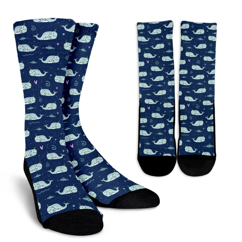 Narwhal Design Print Crew Socks