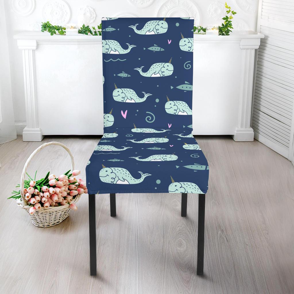 Narwhal Design Print Dining Chair Slipcover-JTAMIGO.COM