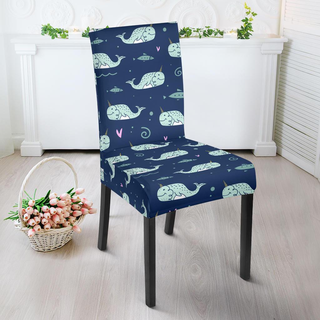Narwhal Design Print Dining Chair Slipcover-JTAMIGO.COM
