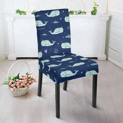 Narwhal Design Print Dining Chair Slipcover-JTAMIGO.COM