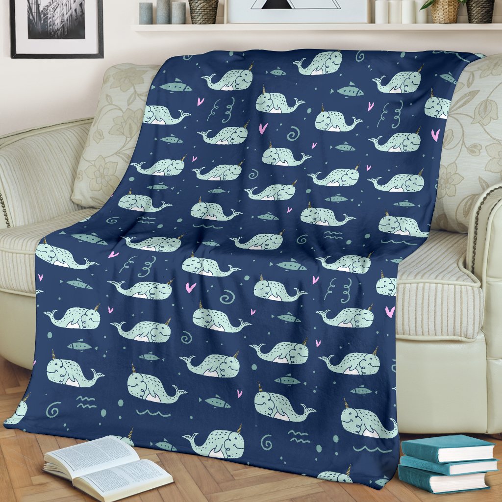 Narwhal Design Print Fleece Blanket