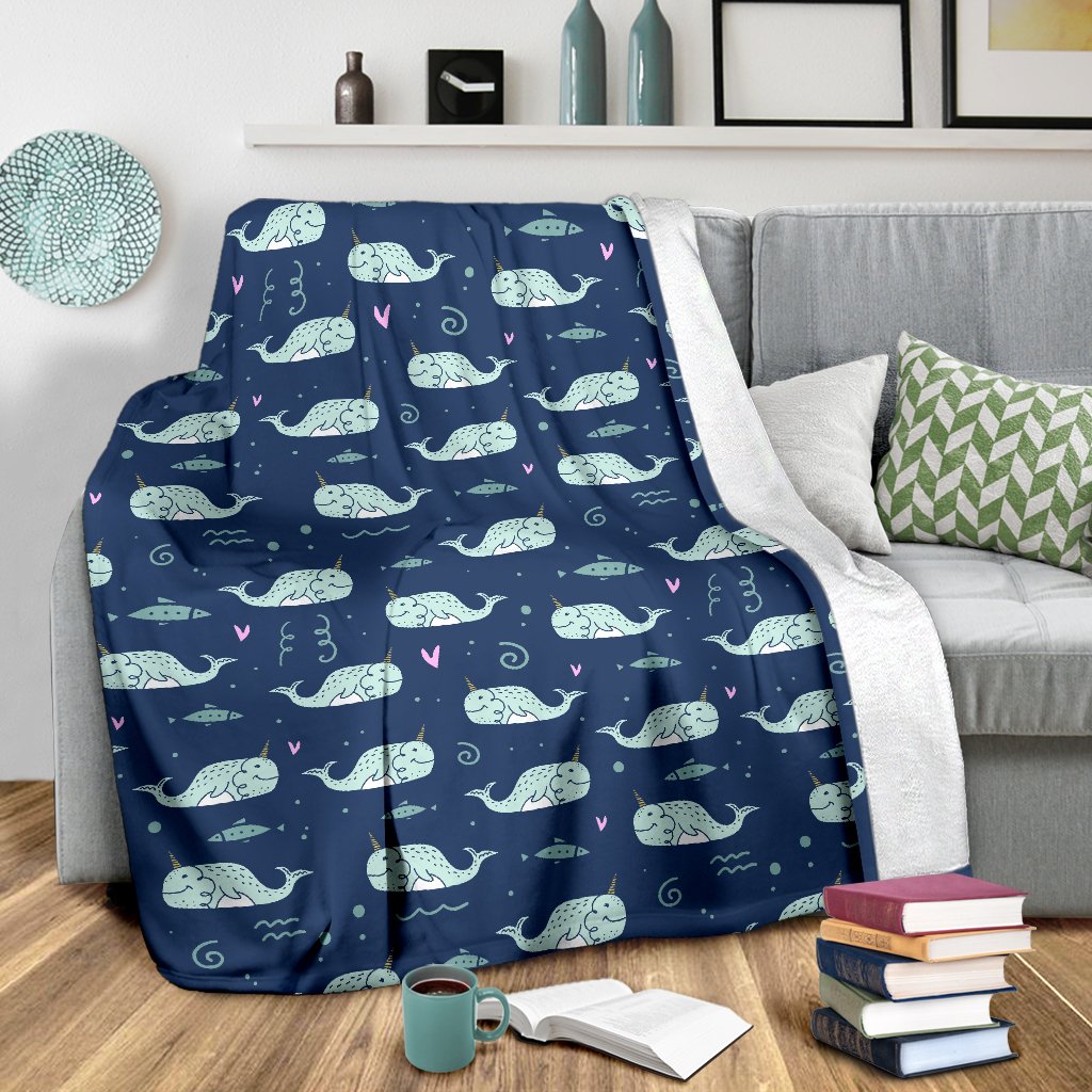 Narwhal Design Print Fleece Blanket