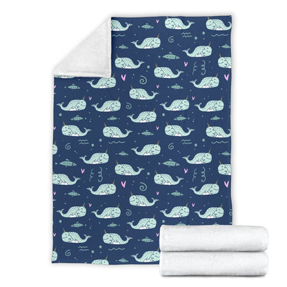 Narwhal Design Print Fleece Blanket