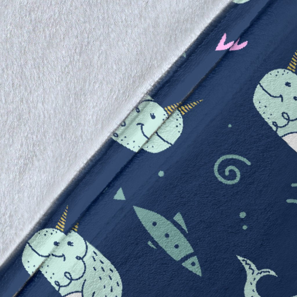 Narwhal Design Print Fleece Blanket
