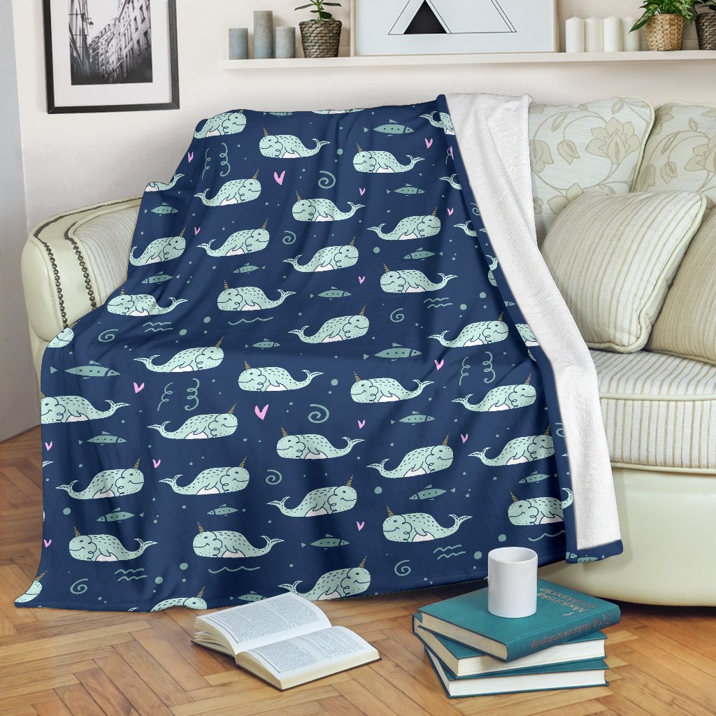 Narwhal Design Print Fleece Blanket