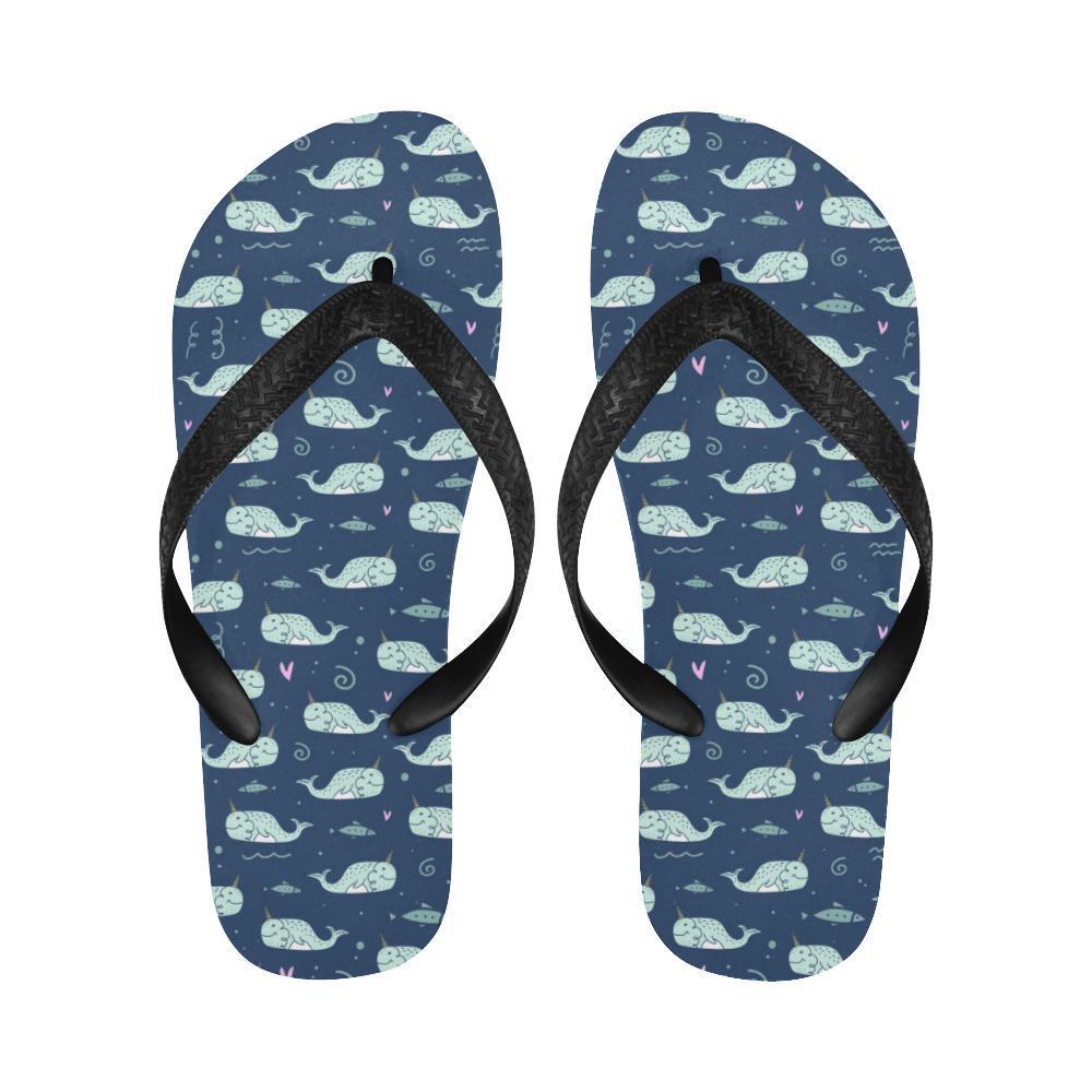Narwhal Design Print Flip Flops-JTAMIGO.COM