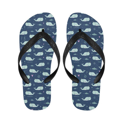 Narwhal Design Print Flip Flops-JTAMIGO.COM