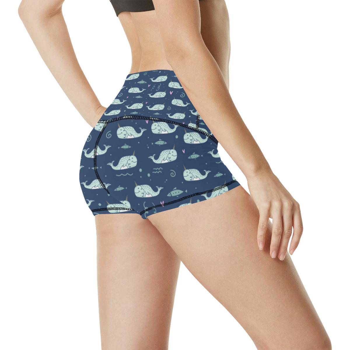 Narwhal Design Print High Waisted Spandex Shorts-JTAMIGO.COM