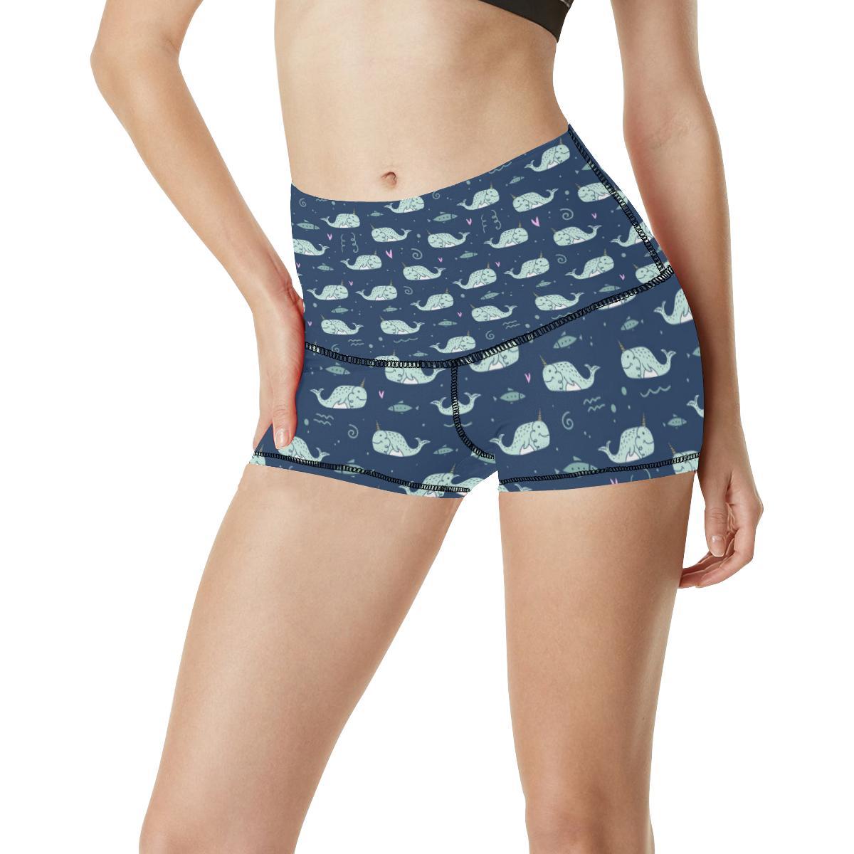 Narwhal Design Print High Waisted Spandex Shorts-JTAMIGO.COM