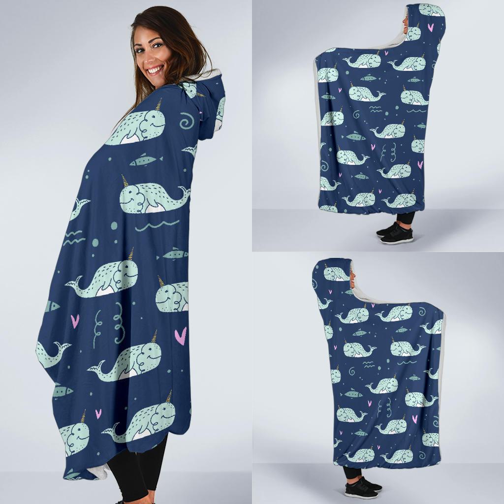 Narwhal Design Print Hooded Blanket-JTAMIGO.COM