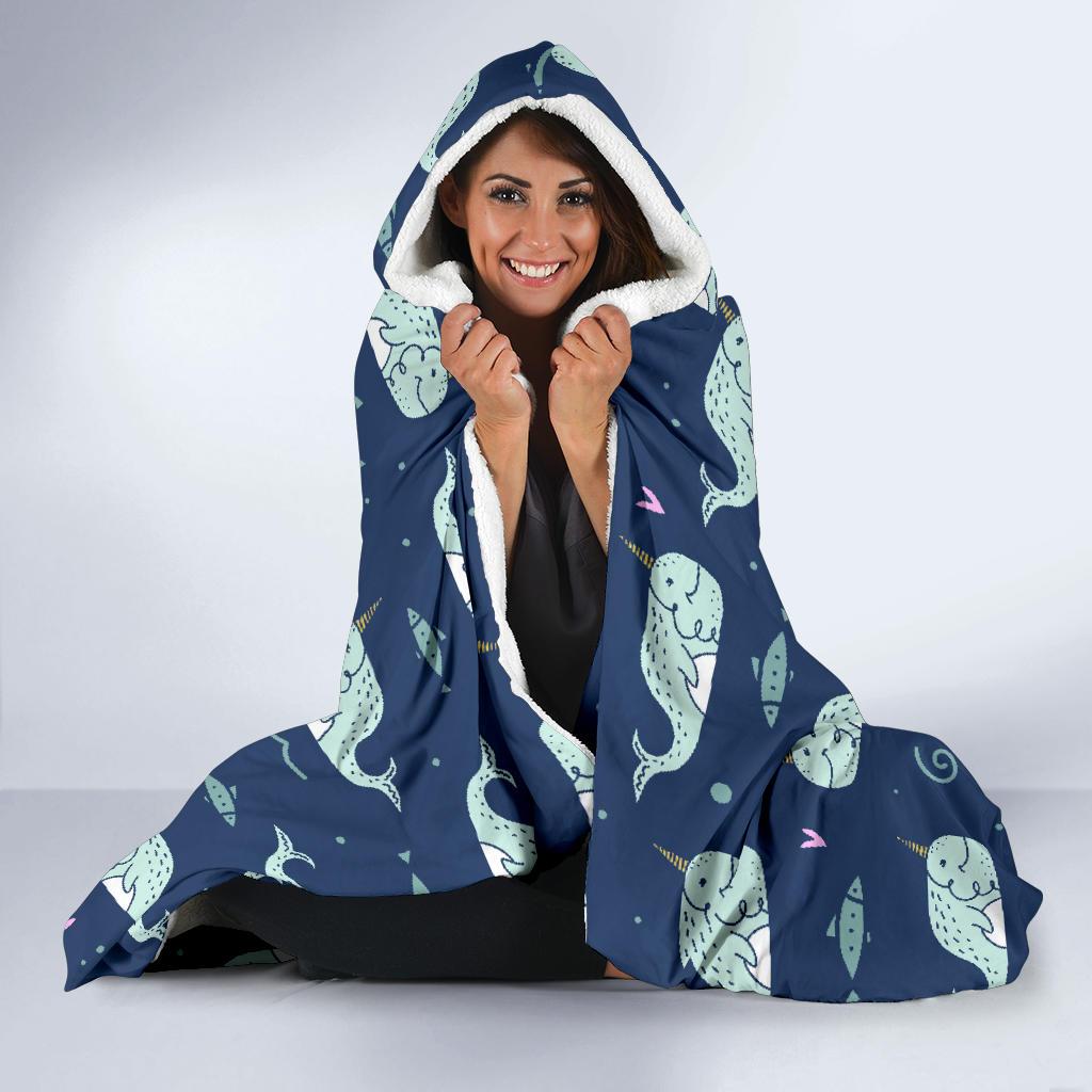 Narwhal Design Print Hooded Blanket-JTAMIGO.COM
