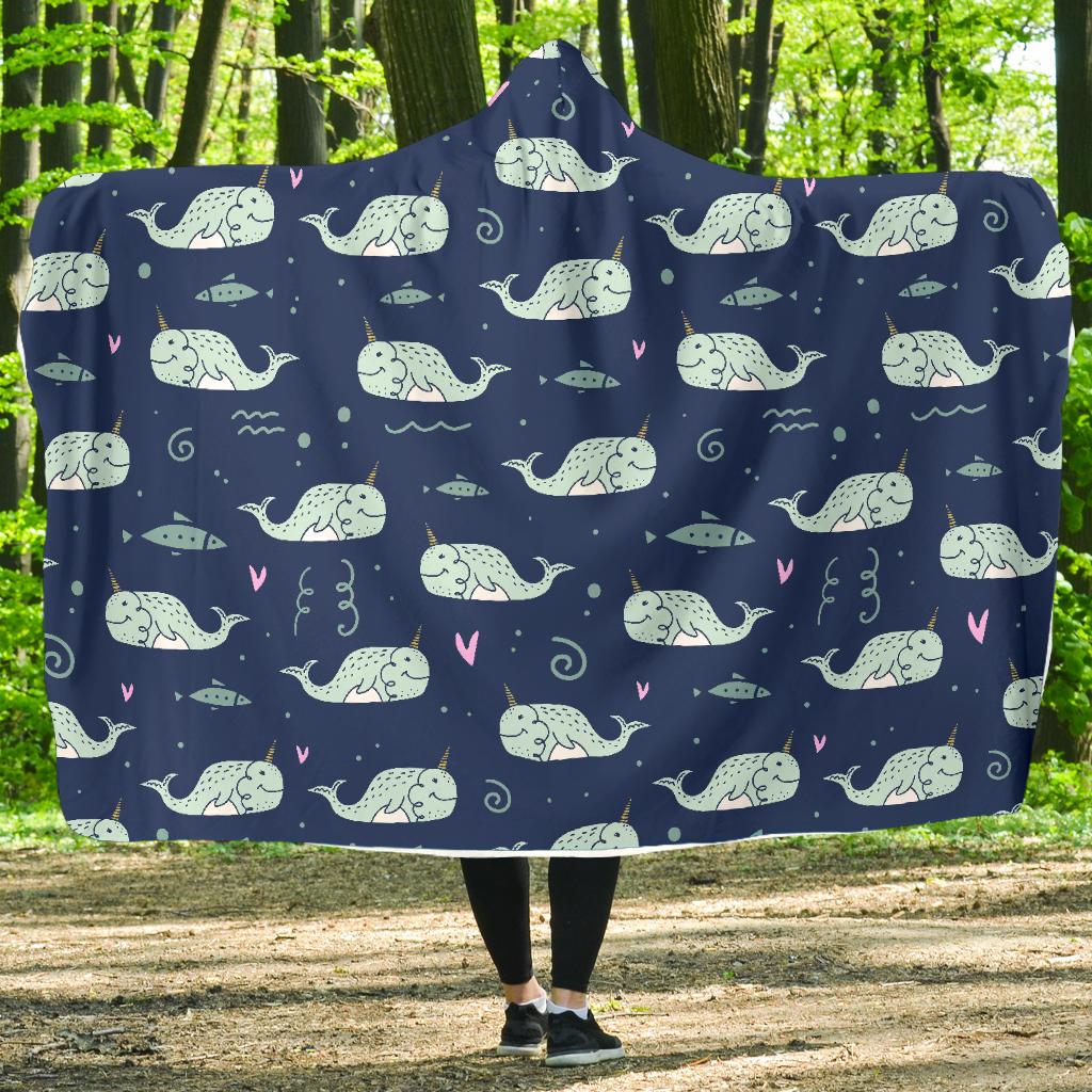 Narwhal Design Print Hooded Blanket-JTAMIGO.COM