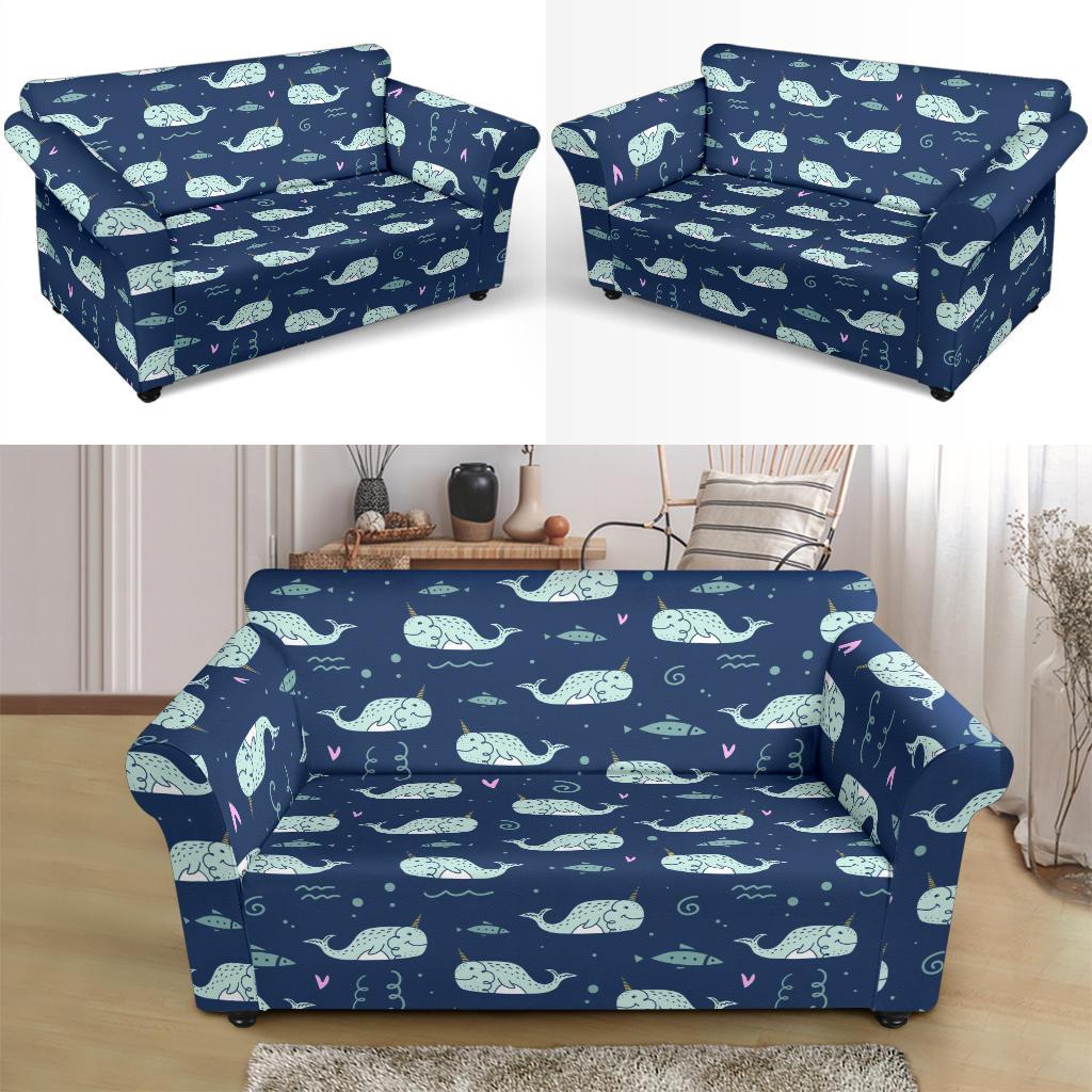 Narwhal Design Print Loveseat Slipcover-JTAMIGO.COM