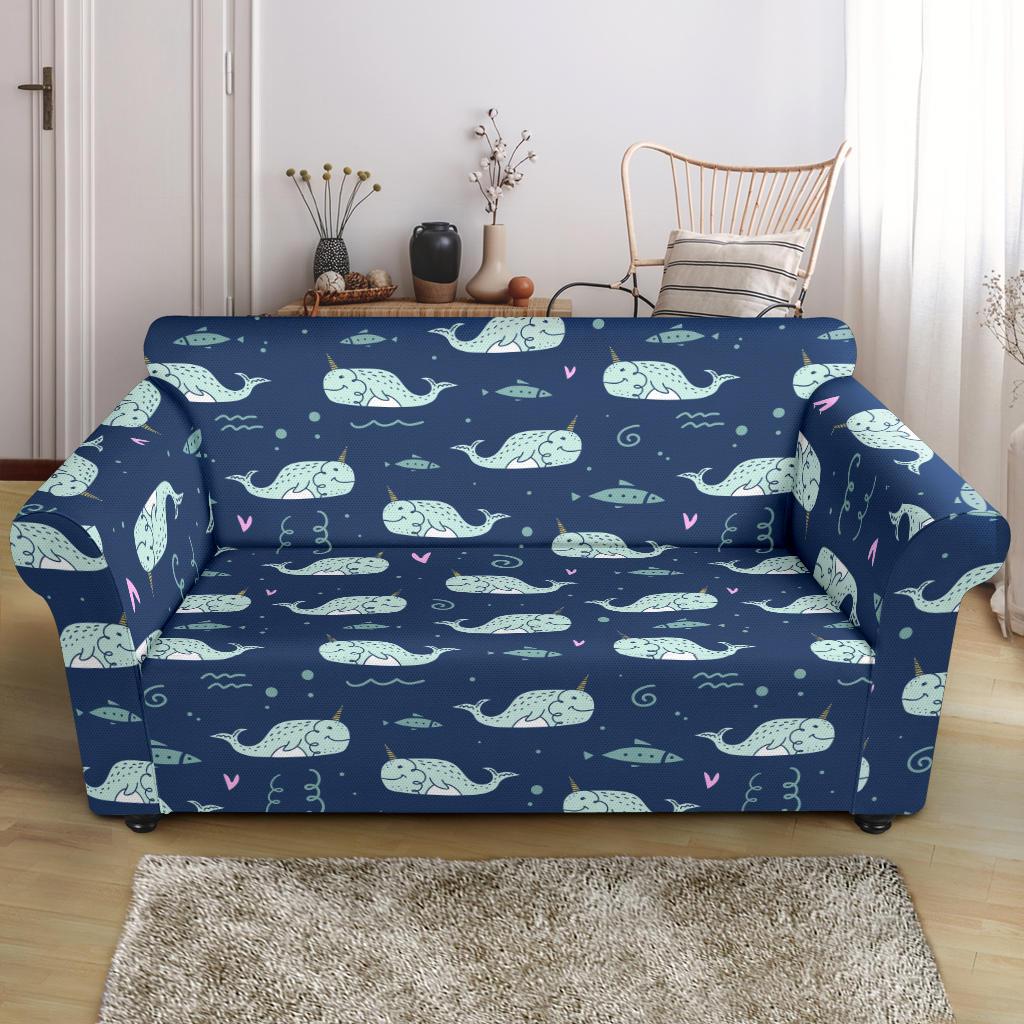 Narwhal Design Print Loveseat Slipcover-JTAMIGO.COM