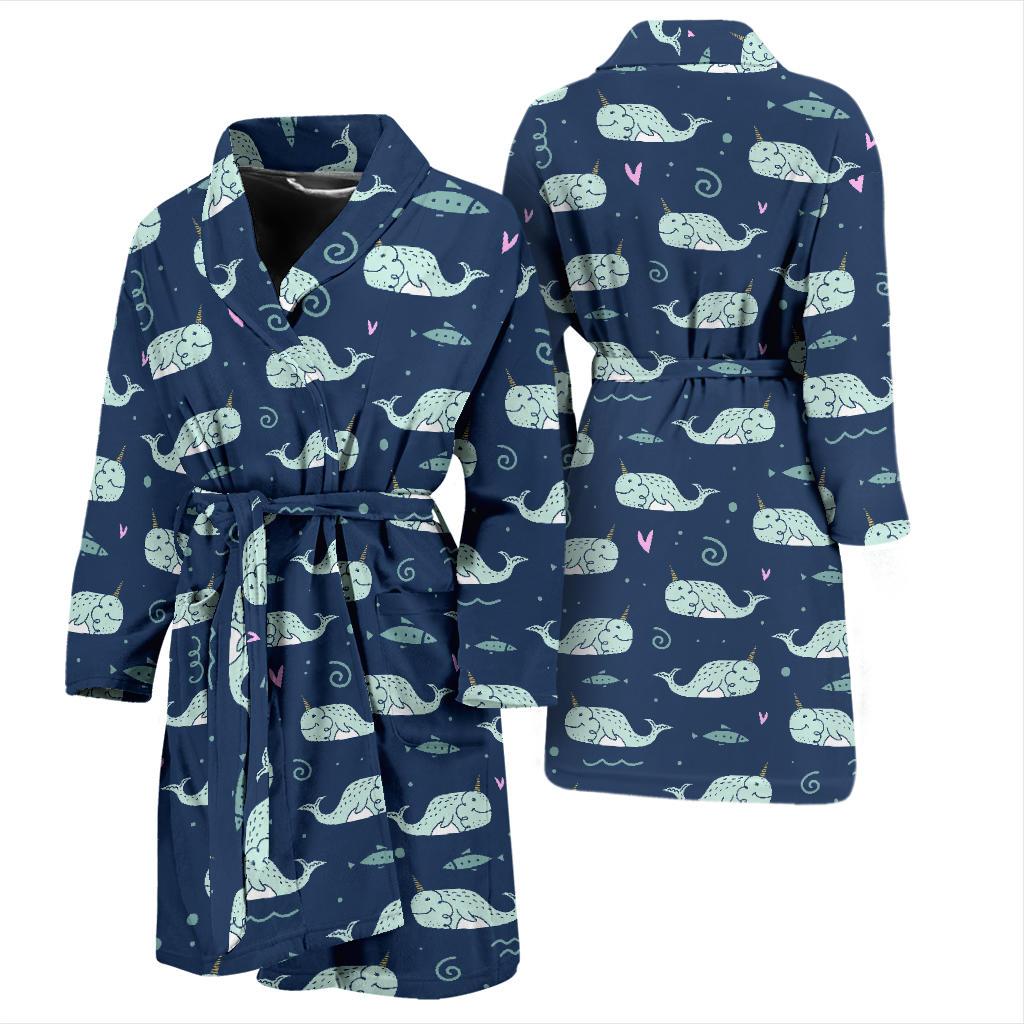 Narwhal Design Print Men Bath Robe-JTAMIGO.COM