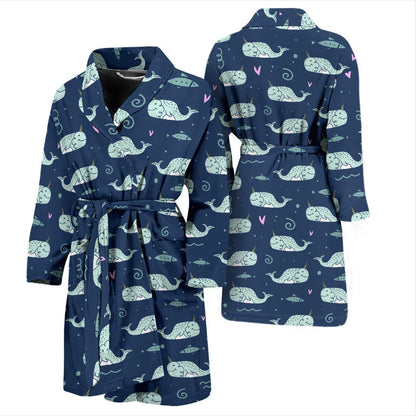 Narwhal Design Print Men Bath Robe-JTAMIGO.COM