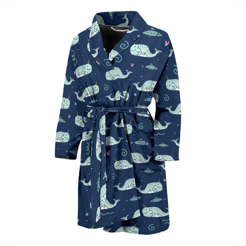 Narwhal Design Print Men Bath Robe-JTAMIGO.COM