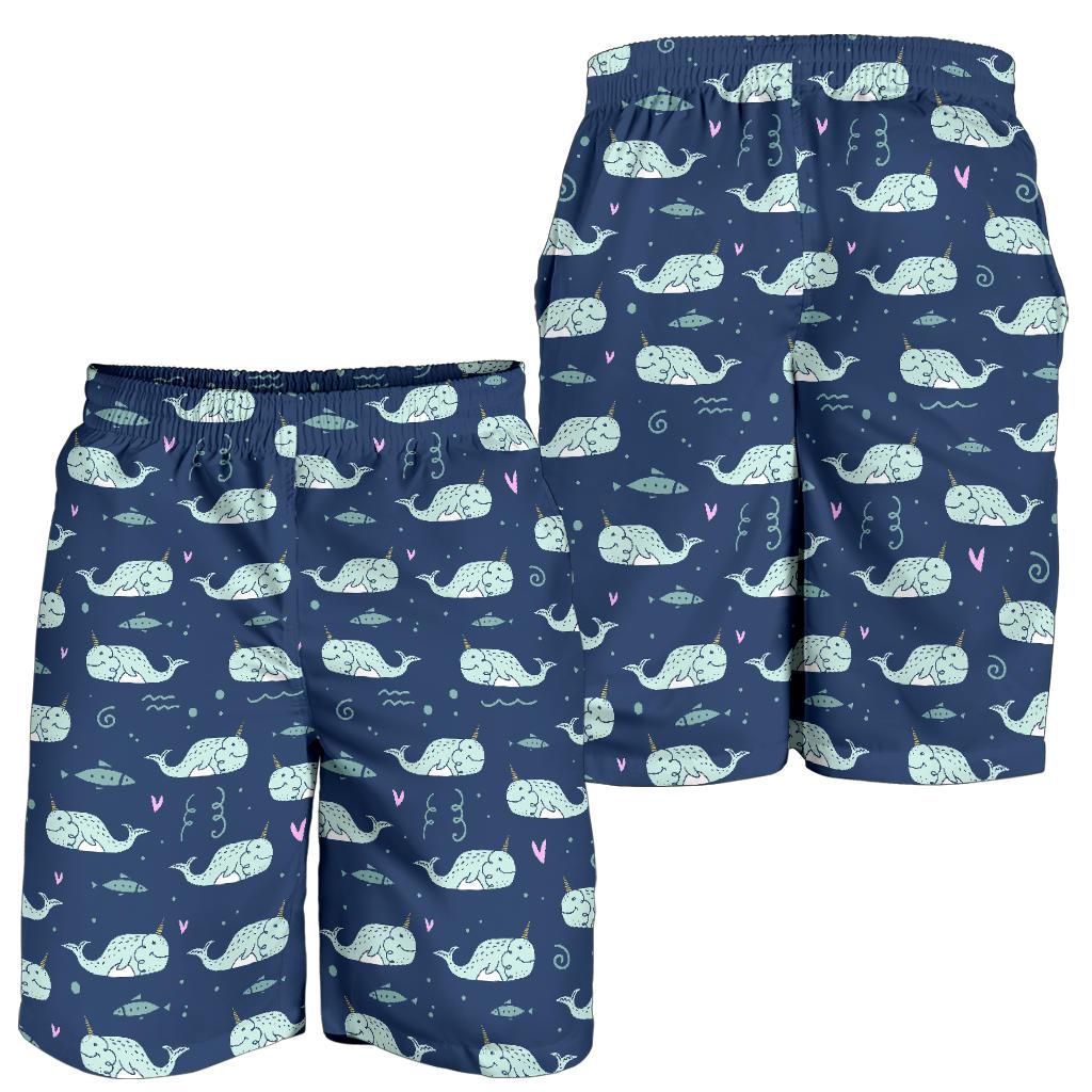 Narwhal Design Print Mens Shorts-JTAMIGO.COM