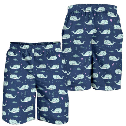 Narwhal Design Print Mens Shorts-JTAMIGO.COM