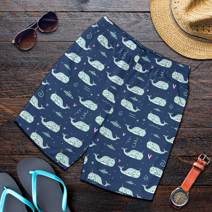 Narwhal Design Print Mens Shorts-JTAMIGO.COM