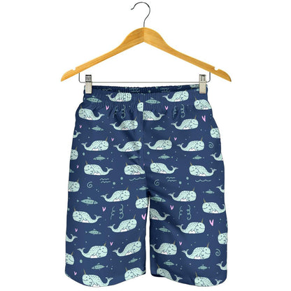 Narwhal Design Print Mens Shorts-JTAMIGO.COM