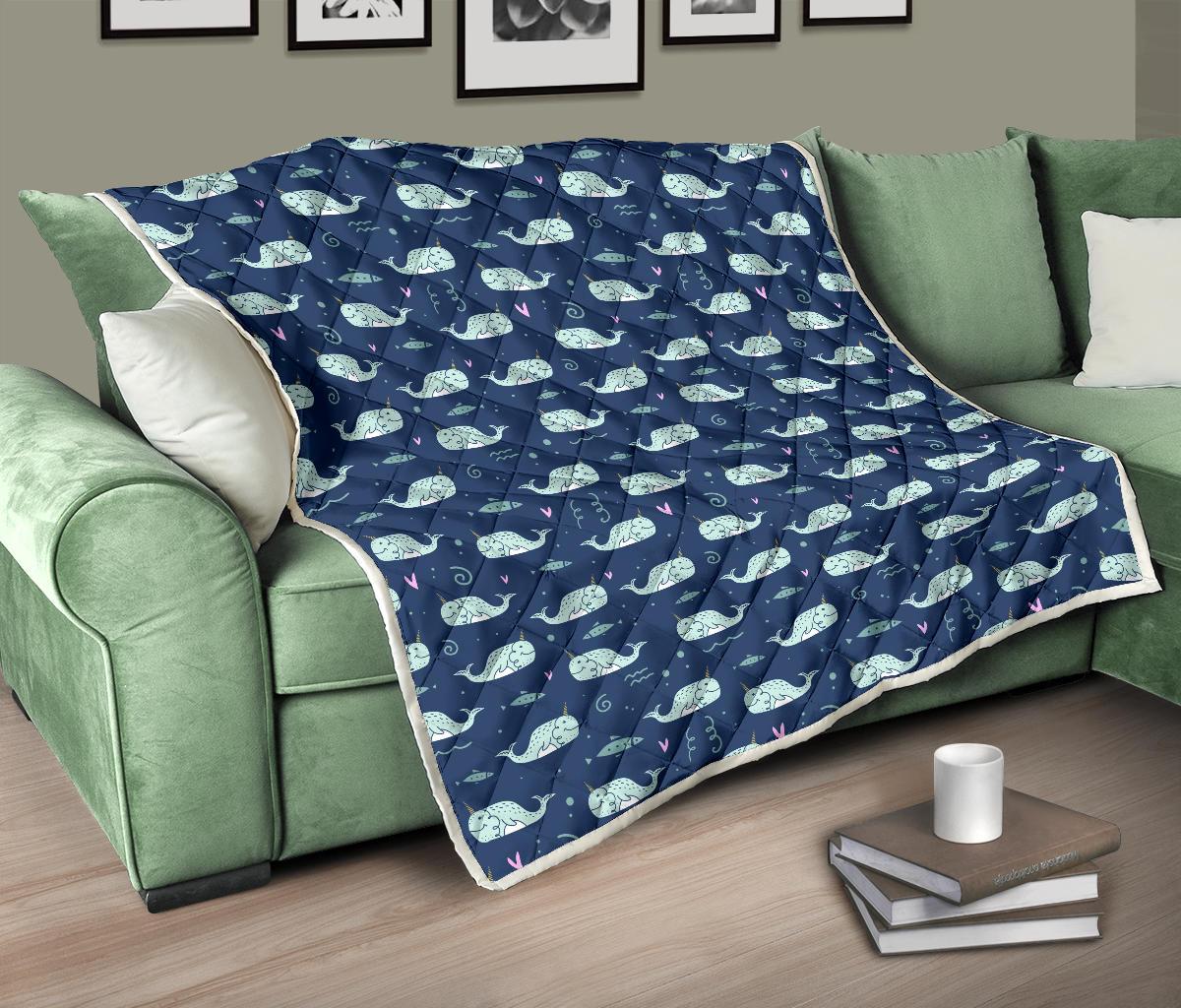Narwhal Design Print Premium Quilt-JTAMIGO.COM