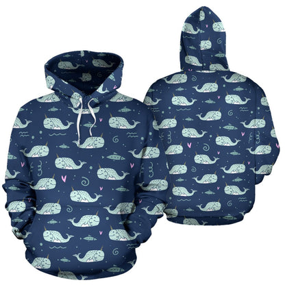 Narwhal Design Print Pullover Hoodie