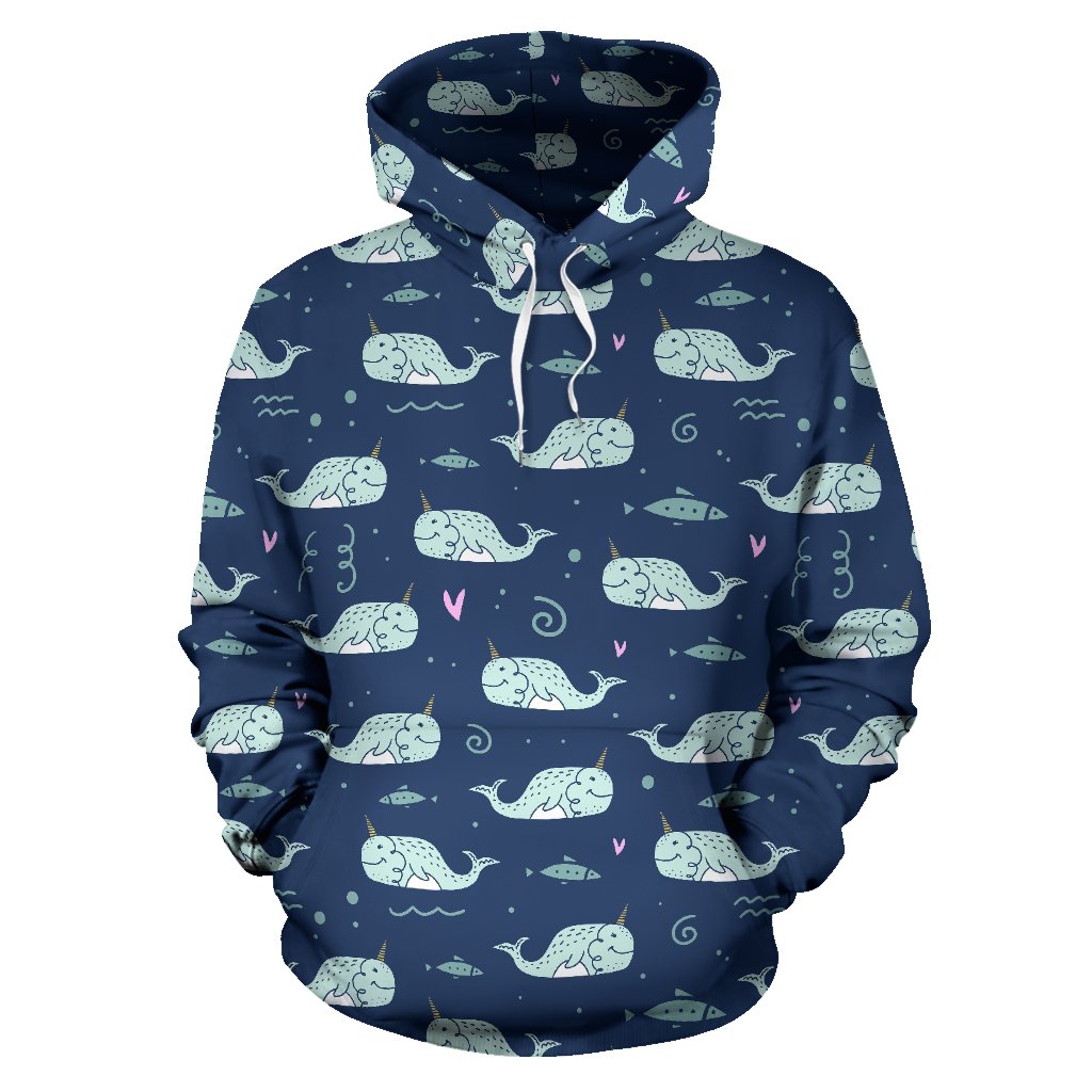 Narwhal Design Print Pullover Hoodie