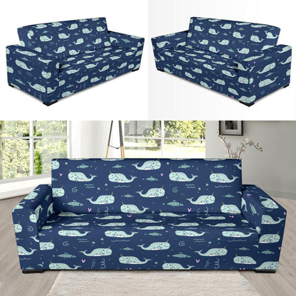 Narwhal Design Print Sofa Slipcover-JTAMIGO.COM