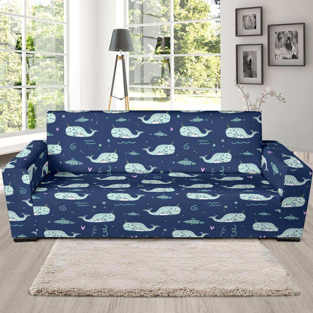Narwhal Design Print Sofa Slipcover-JTAMIGO.COM