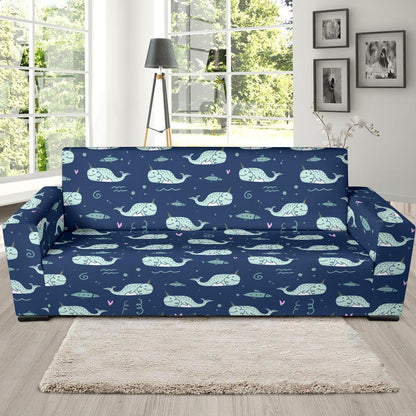 Narwhal Design Print Sofa Slipcover-JTAMIGO.COM