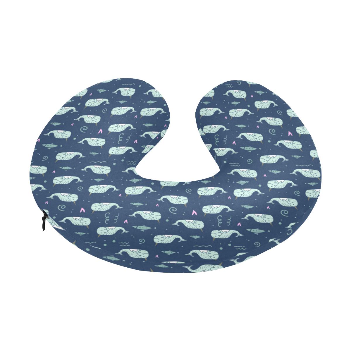Narwhal Design Print U-Shaped Travel Neck Pillow-JTAMIGO.COM