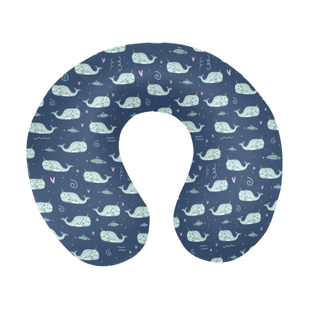 Narwhal Design Print U-Shaped Travel Neck Pillow-JTAMIGO.COM