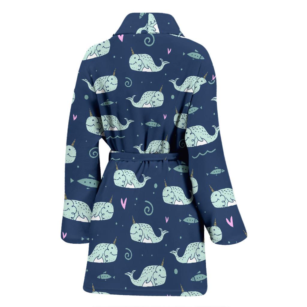 Narwhal Design Print Women Bath Robe-JTAMIGO.COM