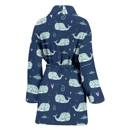Narwhal Design Print Women Bath Robe-JTAMIGO.COM