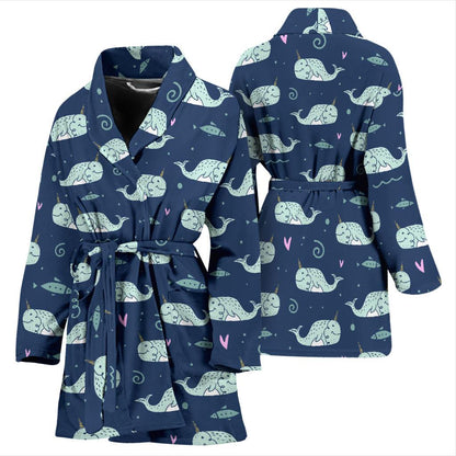 Narwhal Design Print Women Bath Robe-JTAMIGO.COM