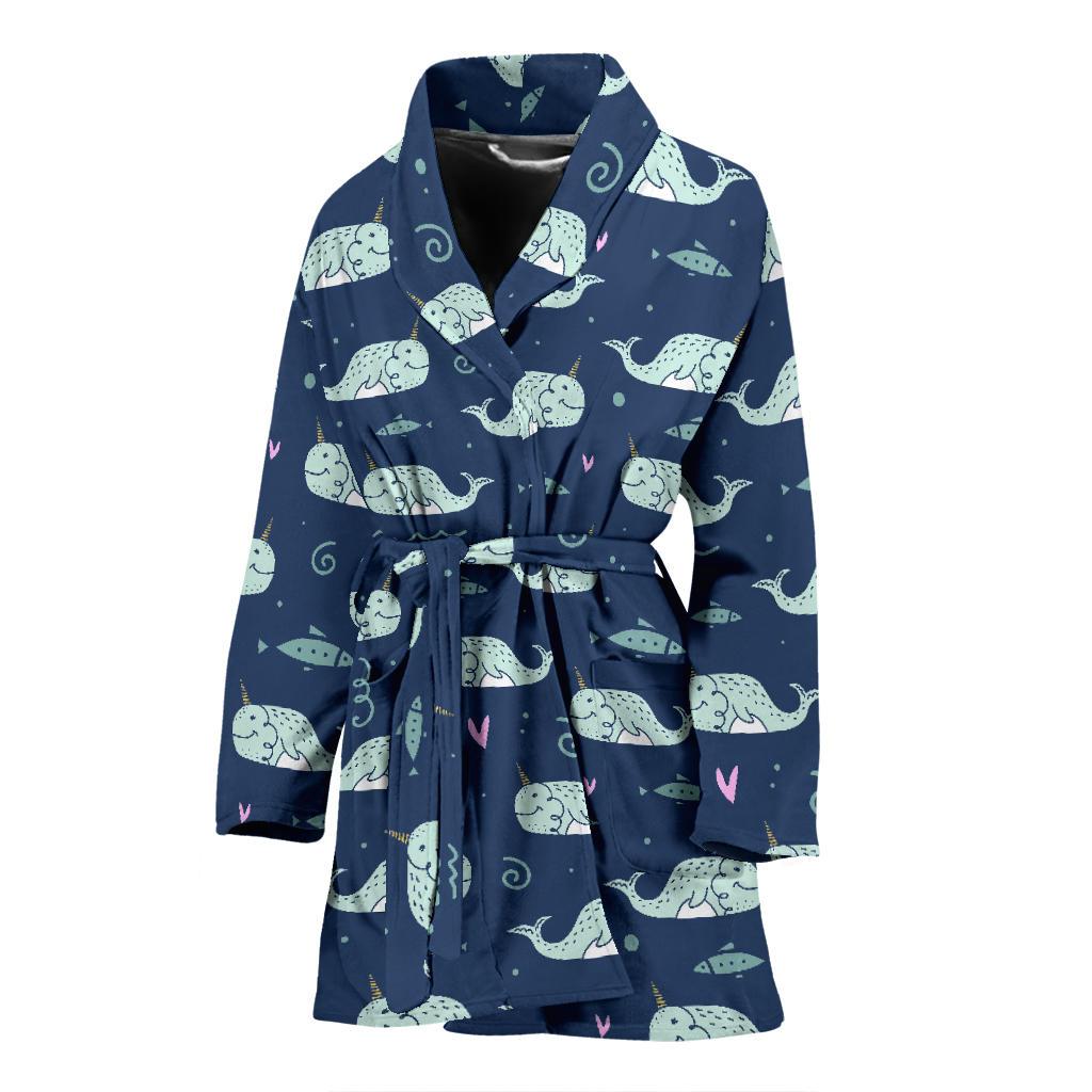 Narwhal Design Print Women Bath Robe-JTAMIGO.COM
