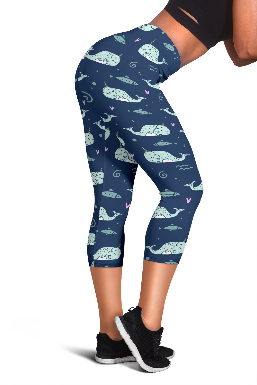 Narwhal Design Print Women Capris