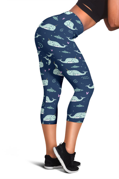 Narwhal Design Print Women Capris