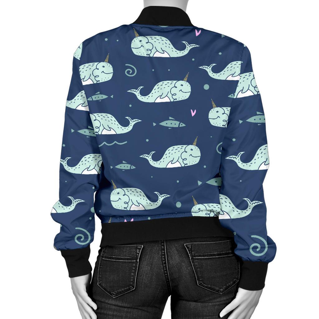 Narwhal Design Print Women Casual Bomber Jacket
