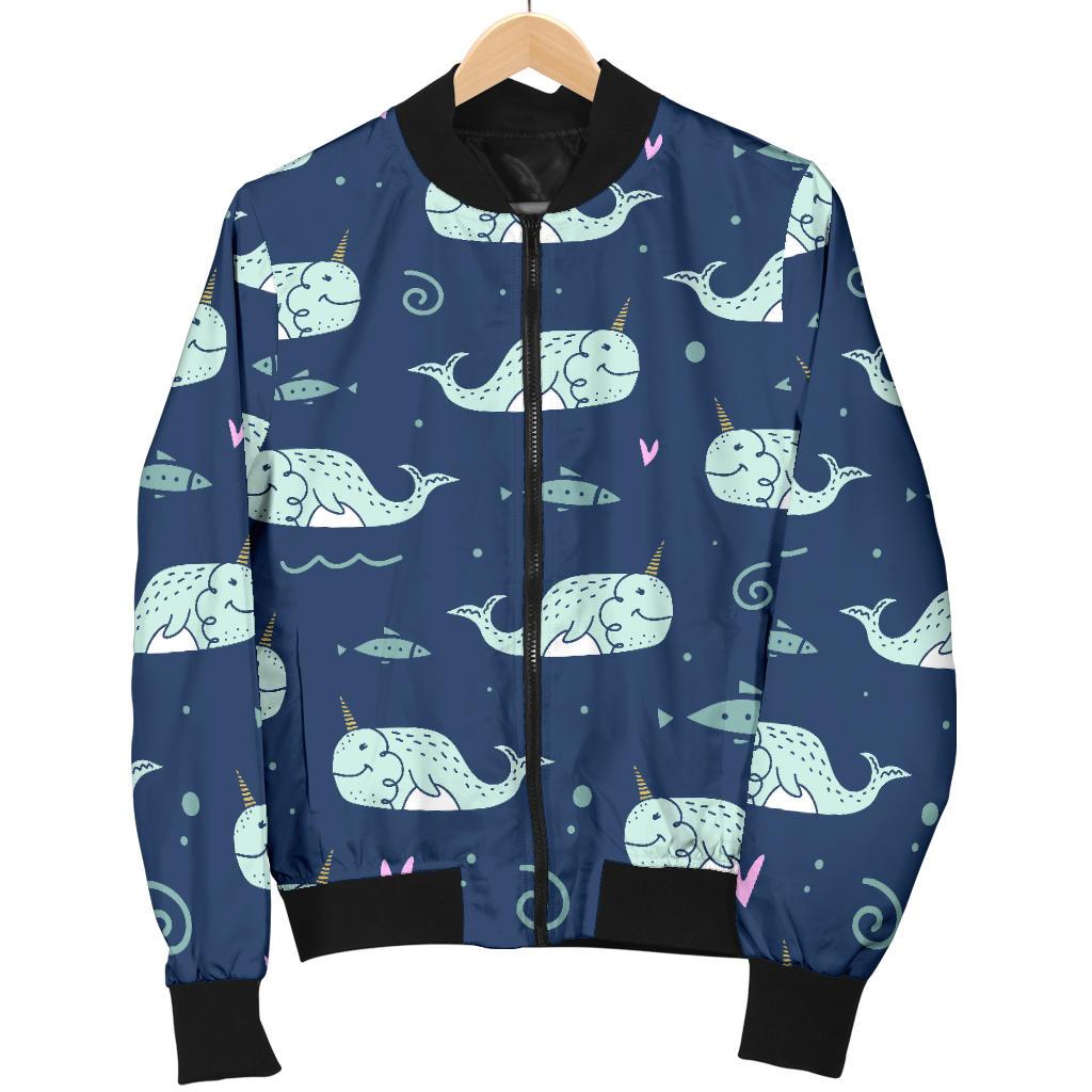 Narwhal Design Print Women Casual Bomber Jacket